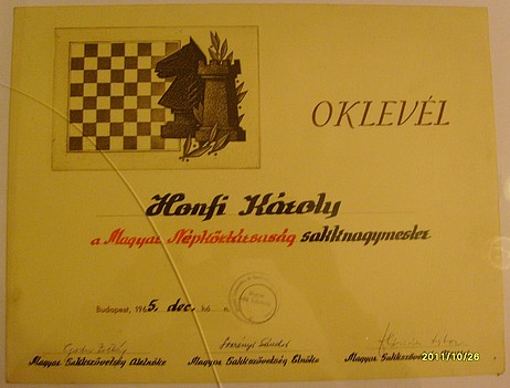 Honfi Kroly nagymesteri oklevele - 1965